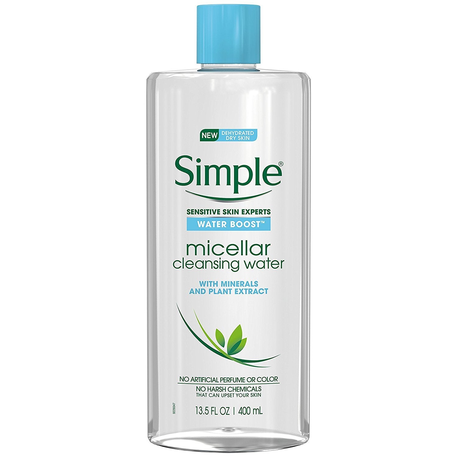 Simple Water Boost micellar cleansing water bottle showing hydration while cleansing
