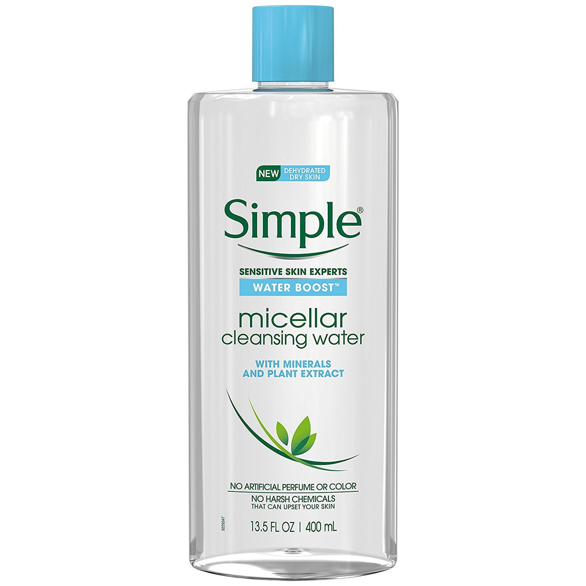 Simple Water Boost micellar cleansing water bottle showing hydration while cleansing
