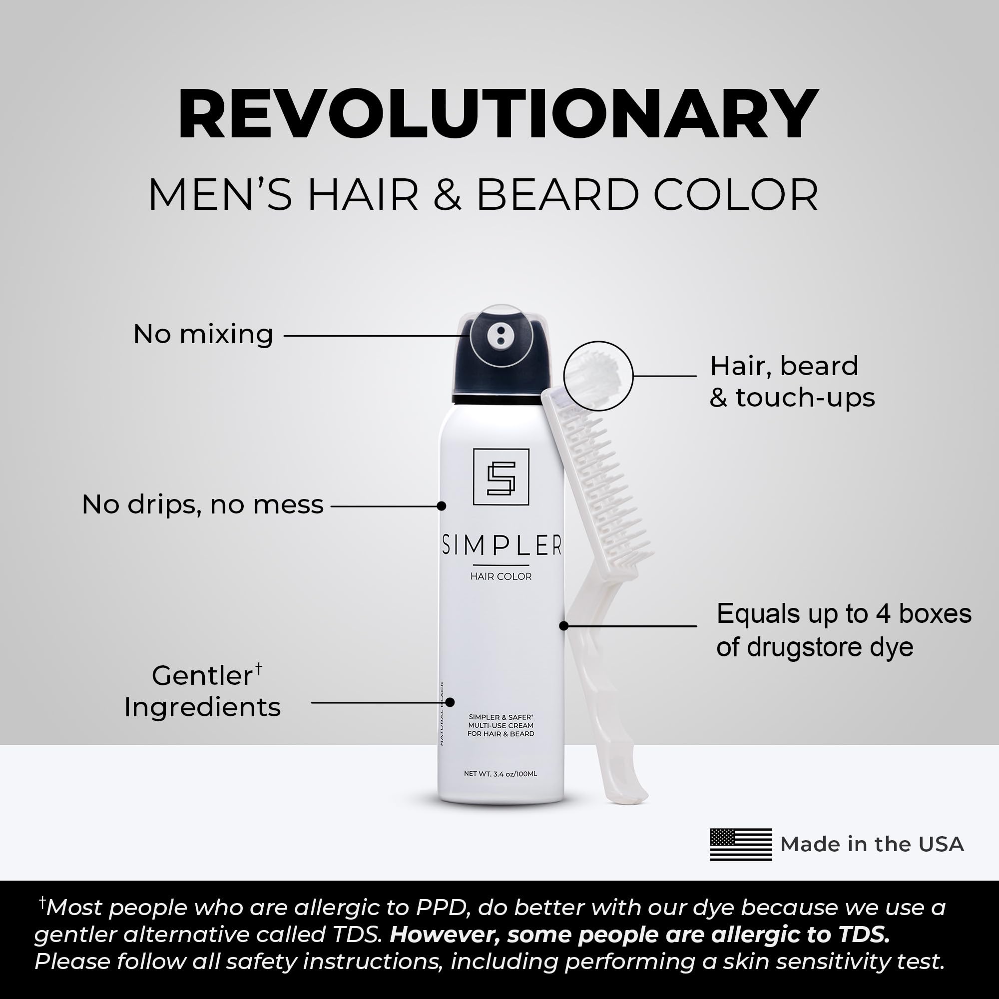 Simpler Hair Color for Men brush-ready bottle for easy application.