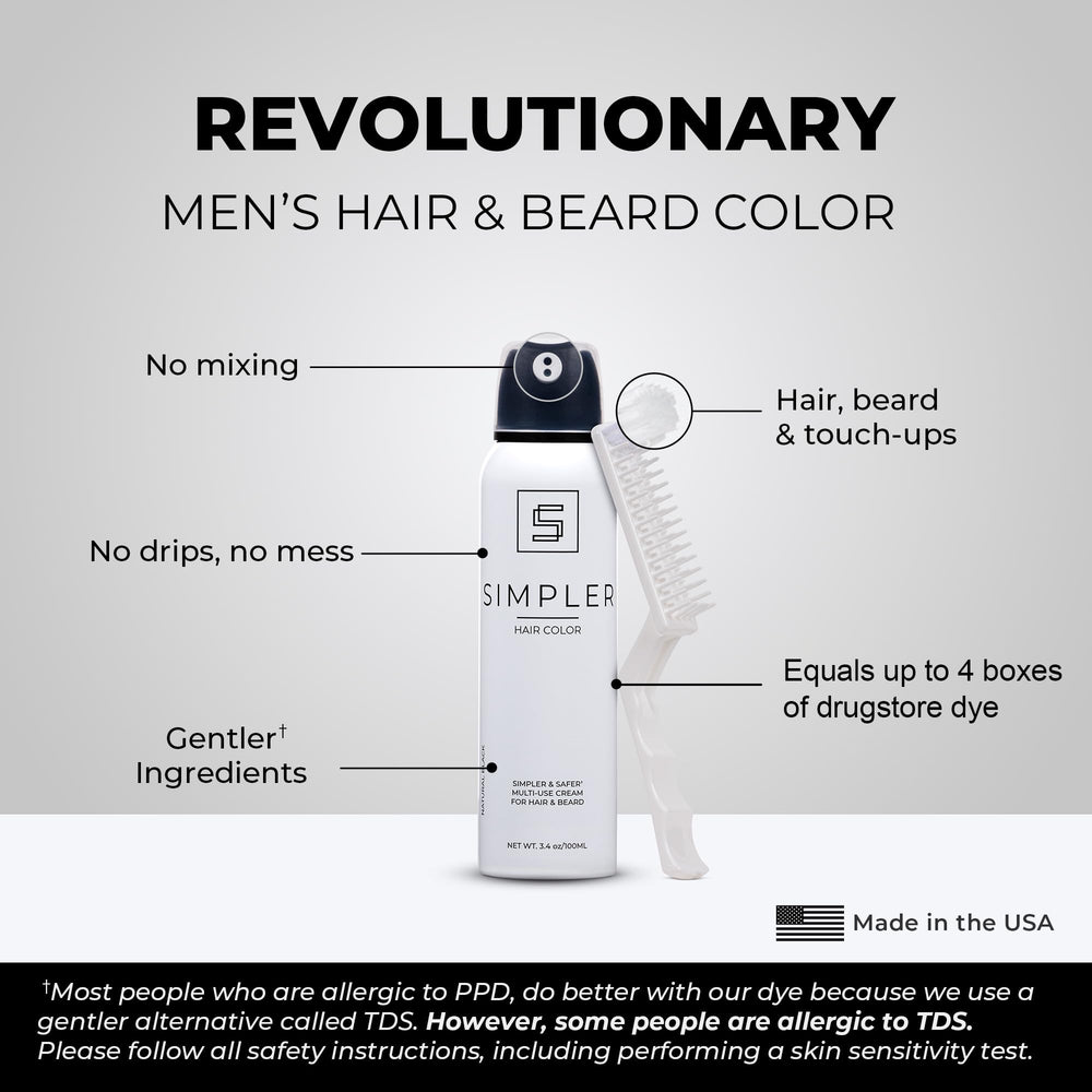 Simpler Hair Color for Men brush-ready bottle for easy application.