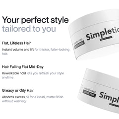 Simpletics Hair Clay Strong Hold demonstrates durable style without weight.