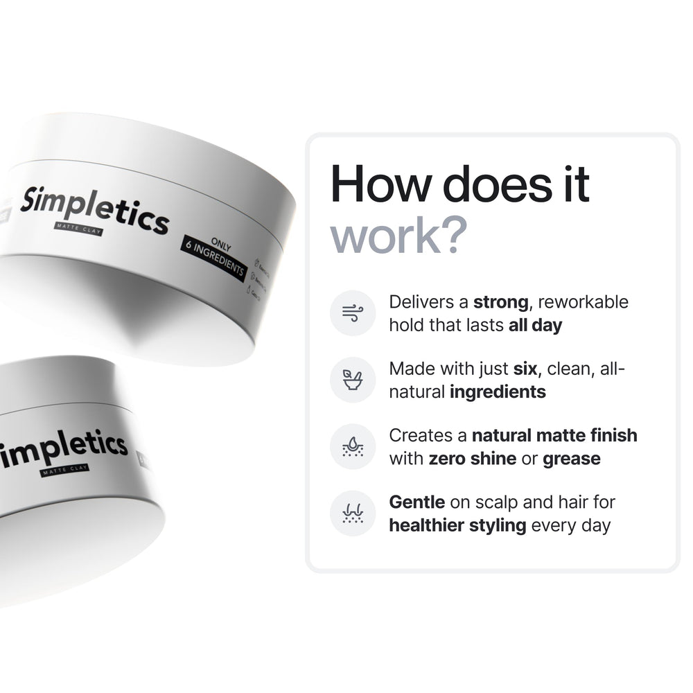 Simpletics Hair Clay Water Based formula rinses out clean.