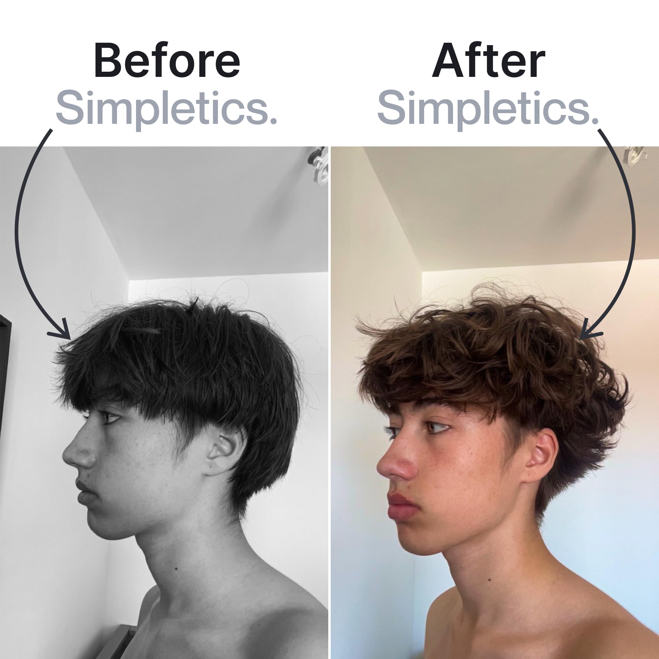 Simpletics Texturizing Powder applied at roots adds volume and grip.