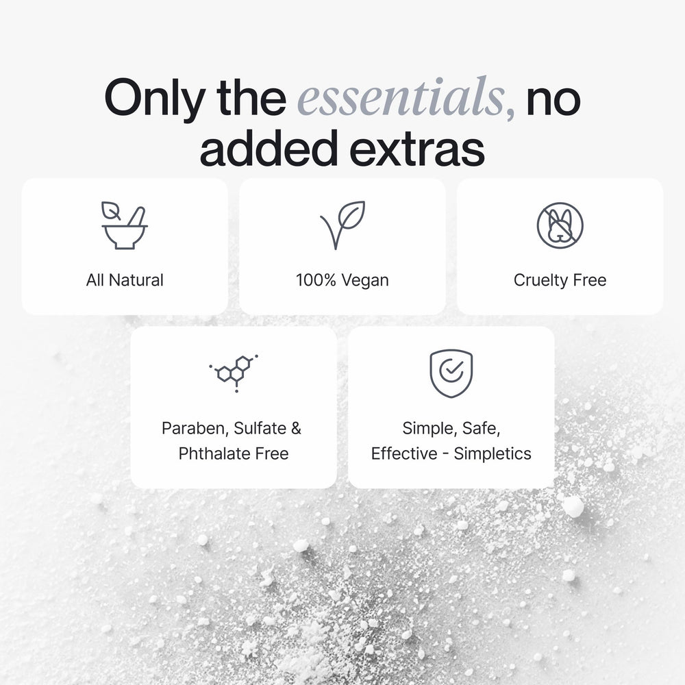 Simpletics powder shows clean ingredients free of parabens.