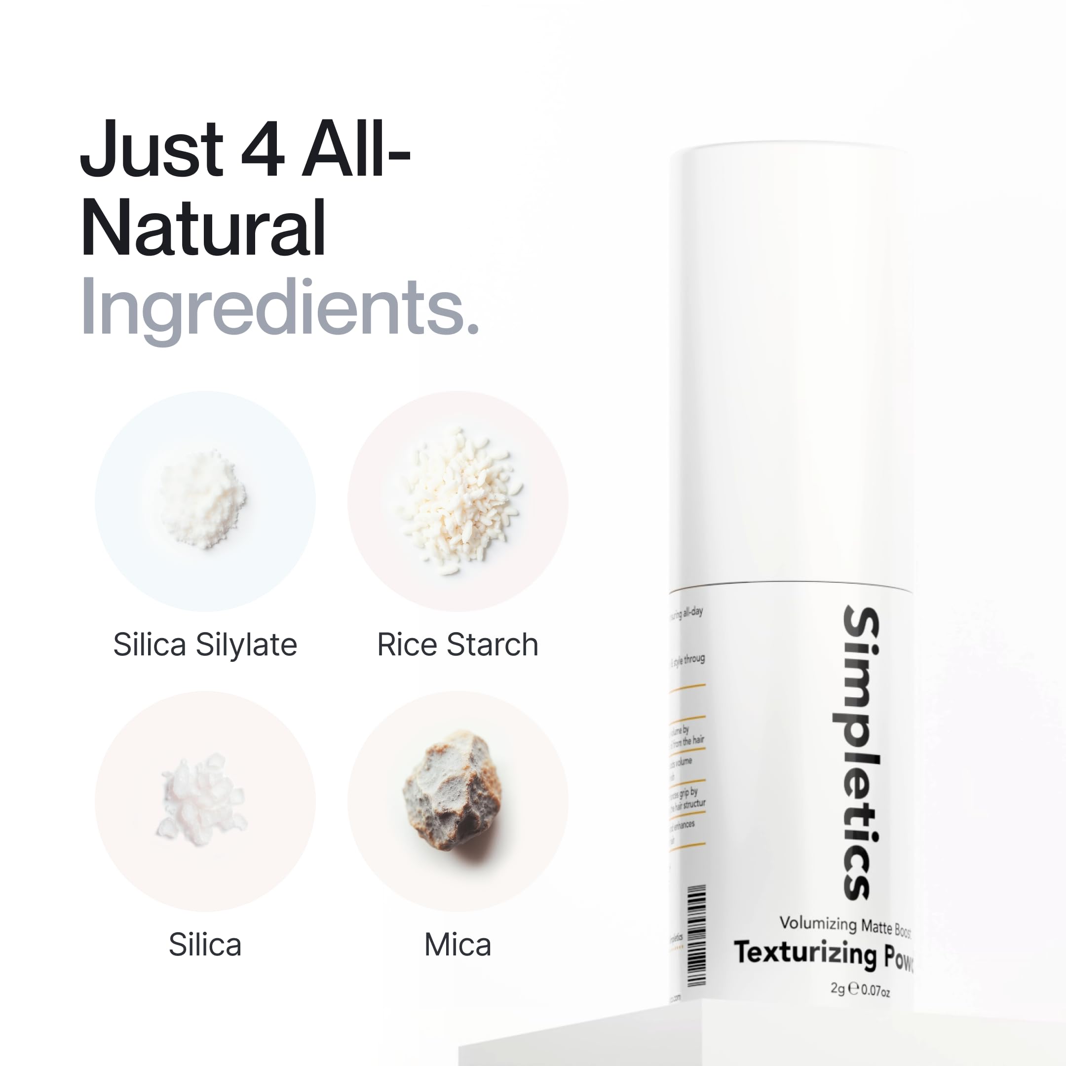 Simpletics powder delivers a matte finish to textured hair.