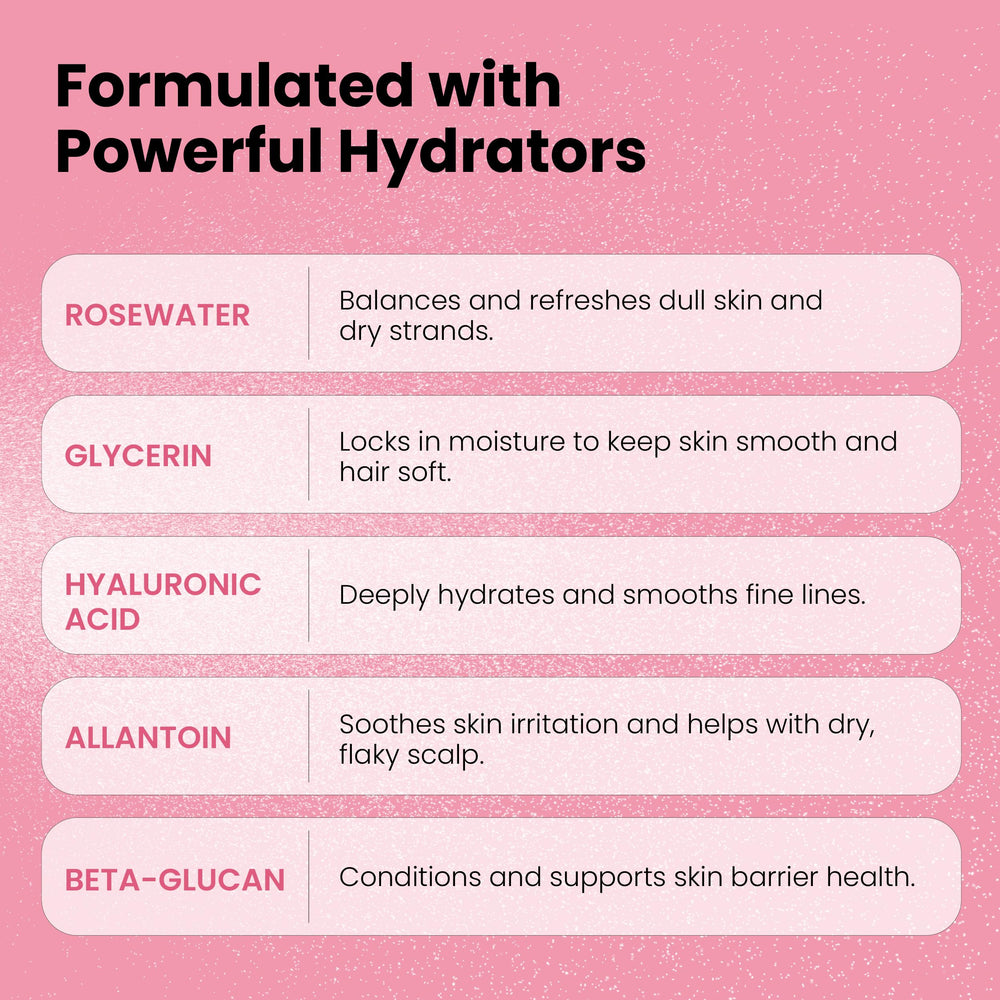Alcohol-free Simplified Skin Rosewater Spray keeps skin calm and comfortable.