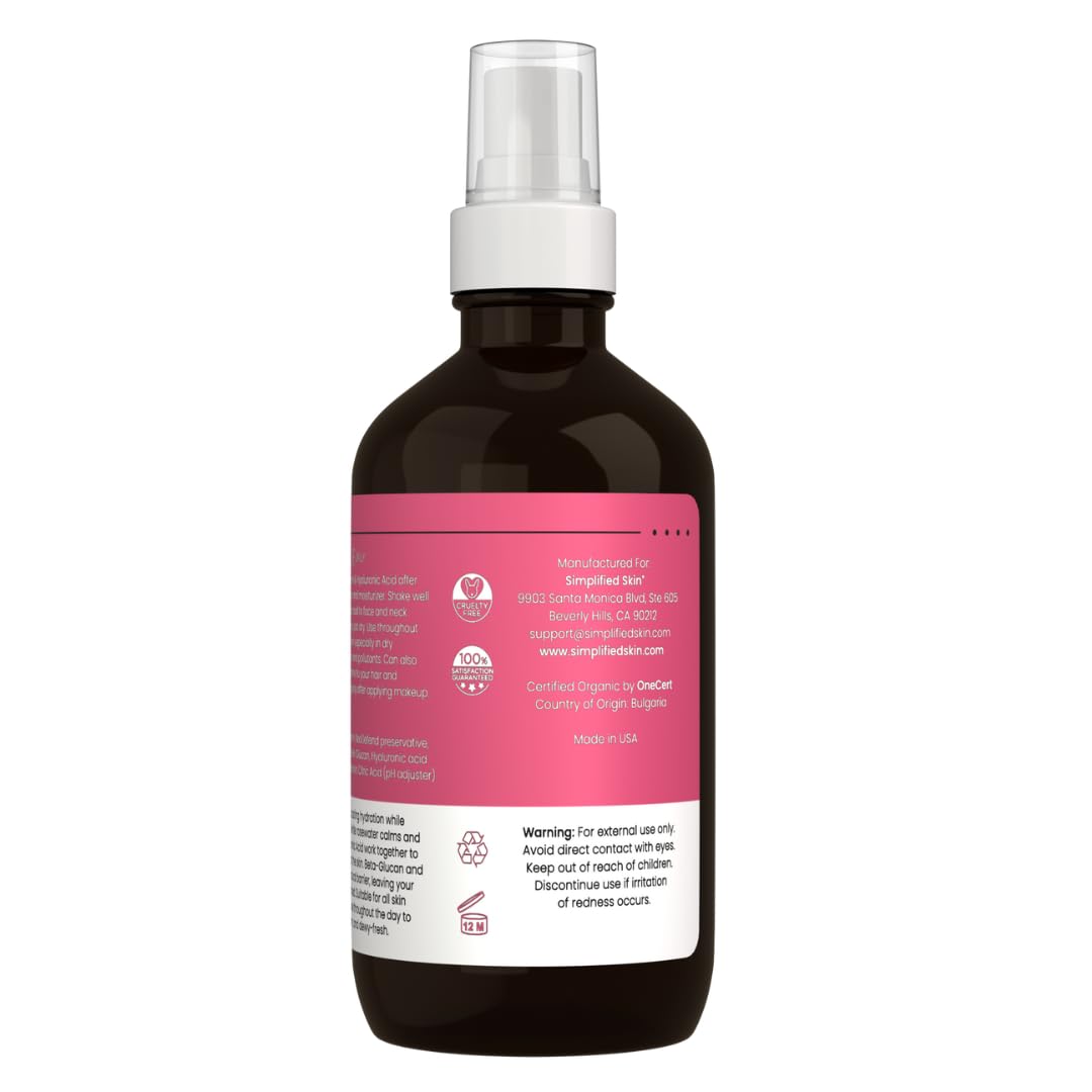 On-the-go rosewater mist from Simplified Skin for quick refresh.
