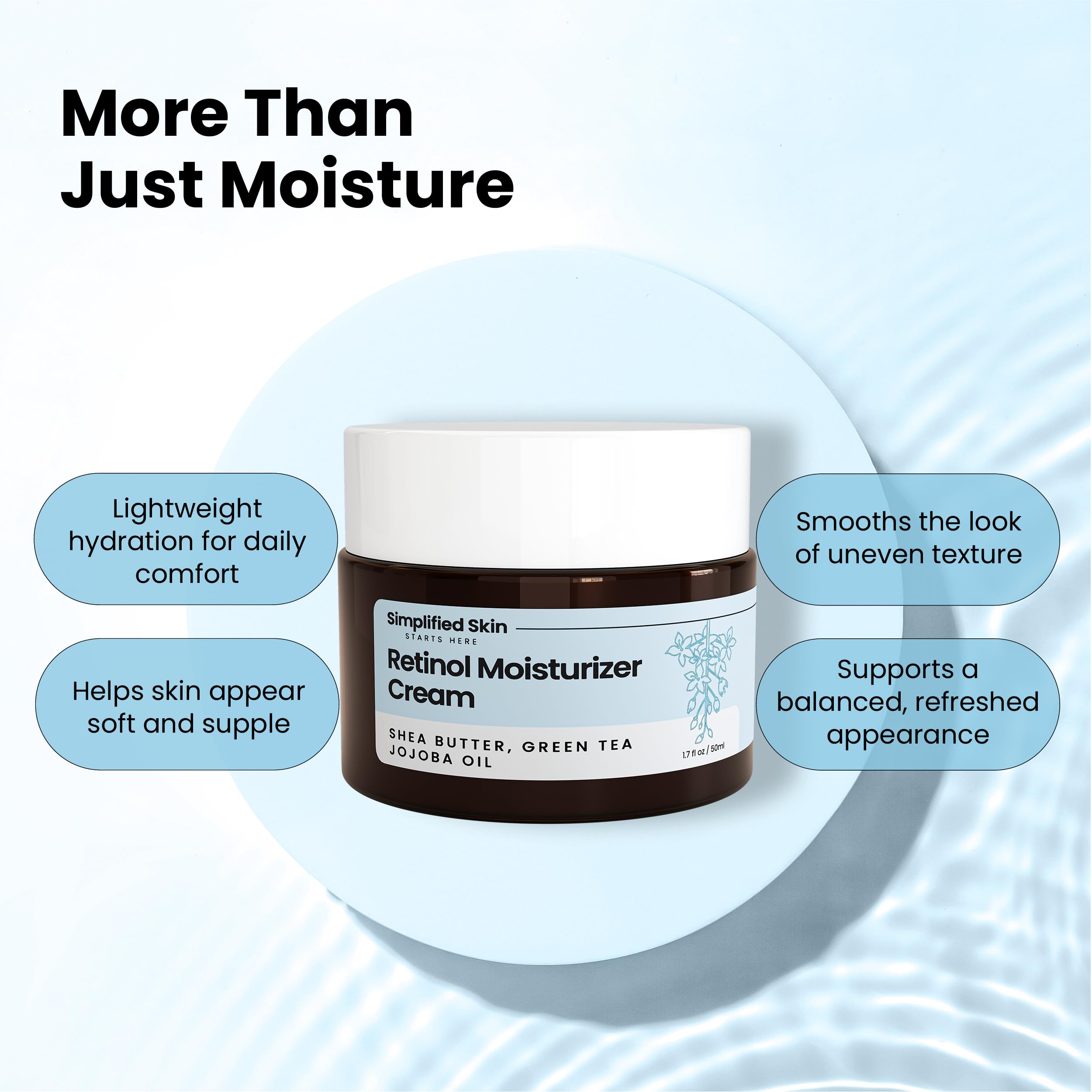 Simplified Skin Retinol Cream with hyaluronic acid delivers hydrated, plump-looking skin.