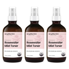 Simplified Skin Rose Water Spray bottle for refreshing face and hair hydration.