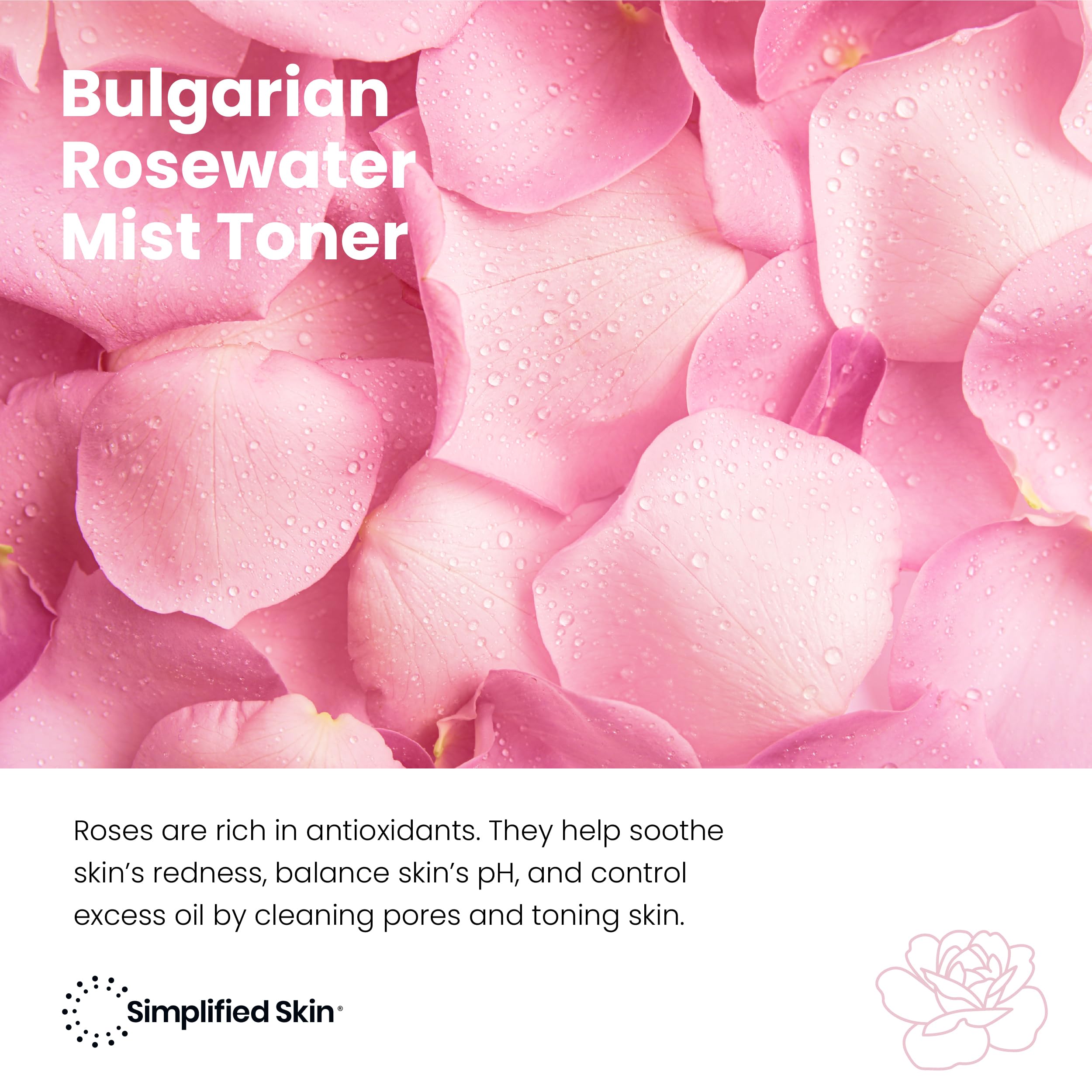 Simplified Skin rosewater spray makeup setting to refresh makeup look.