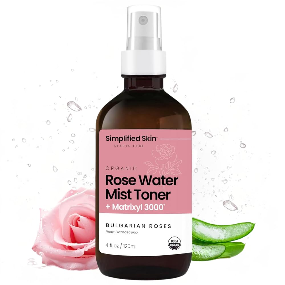 Simplified Skin rosewater spray bottle for refreshing facial hydration all day