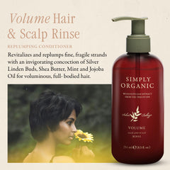 SIMPLY ORGANIC Silver Linden Buds extract close-up promoting plump, voluminous strands.