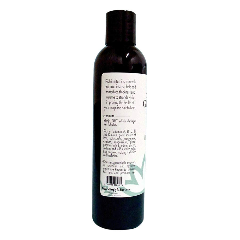 Glimmer Goddess ingredient lineup close-up shows natural actives for scalp health