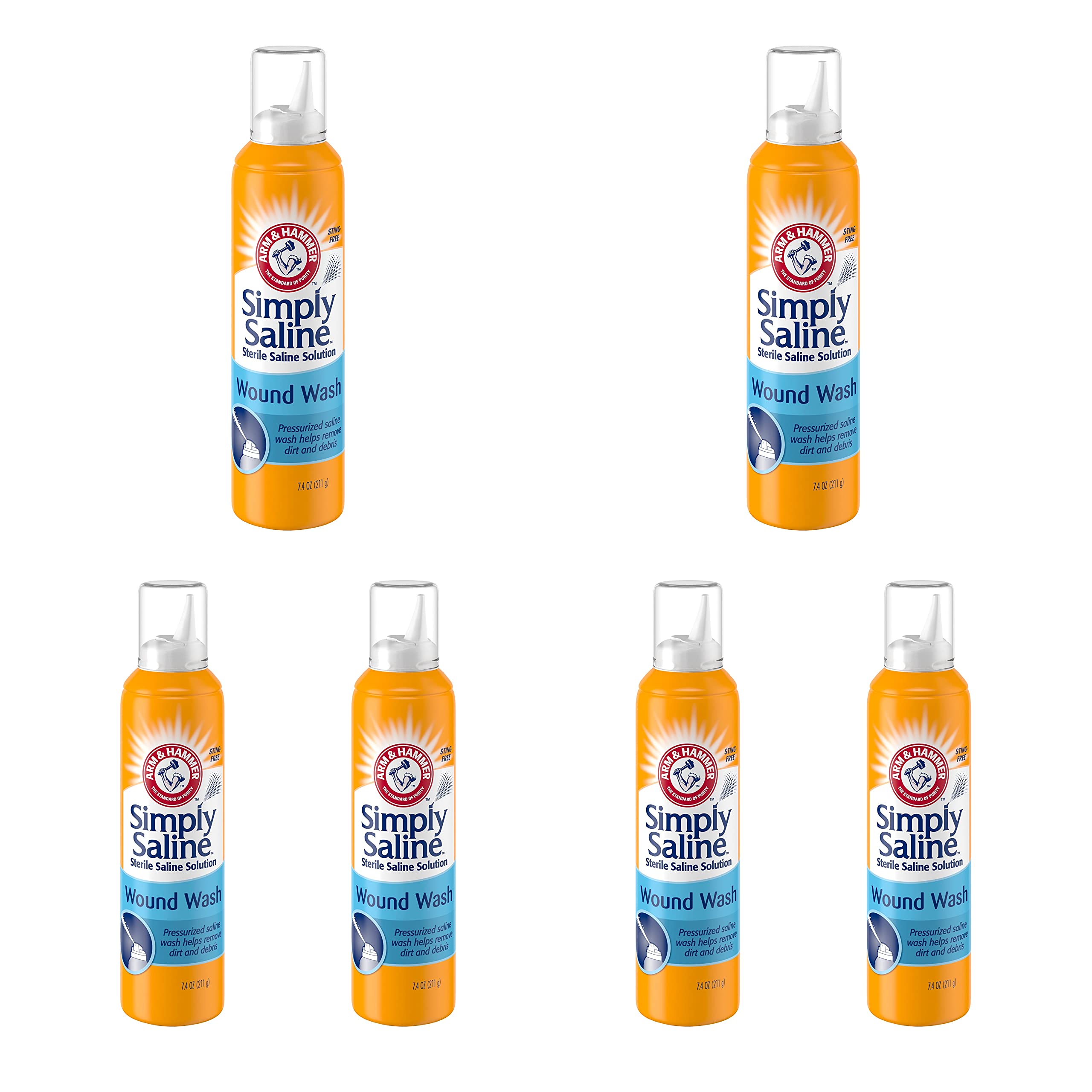 Simply Saline Wound Wash can demonstrating the pressurized spray for easy wound cleansing