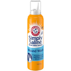 Simply Saline Wound Wash sterile liquid close-up for safe wound cleansing on the go