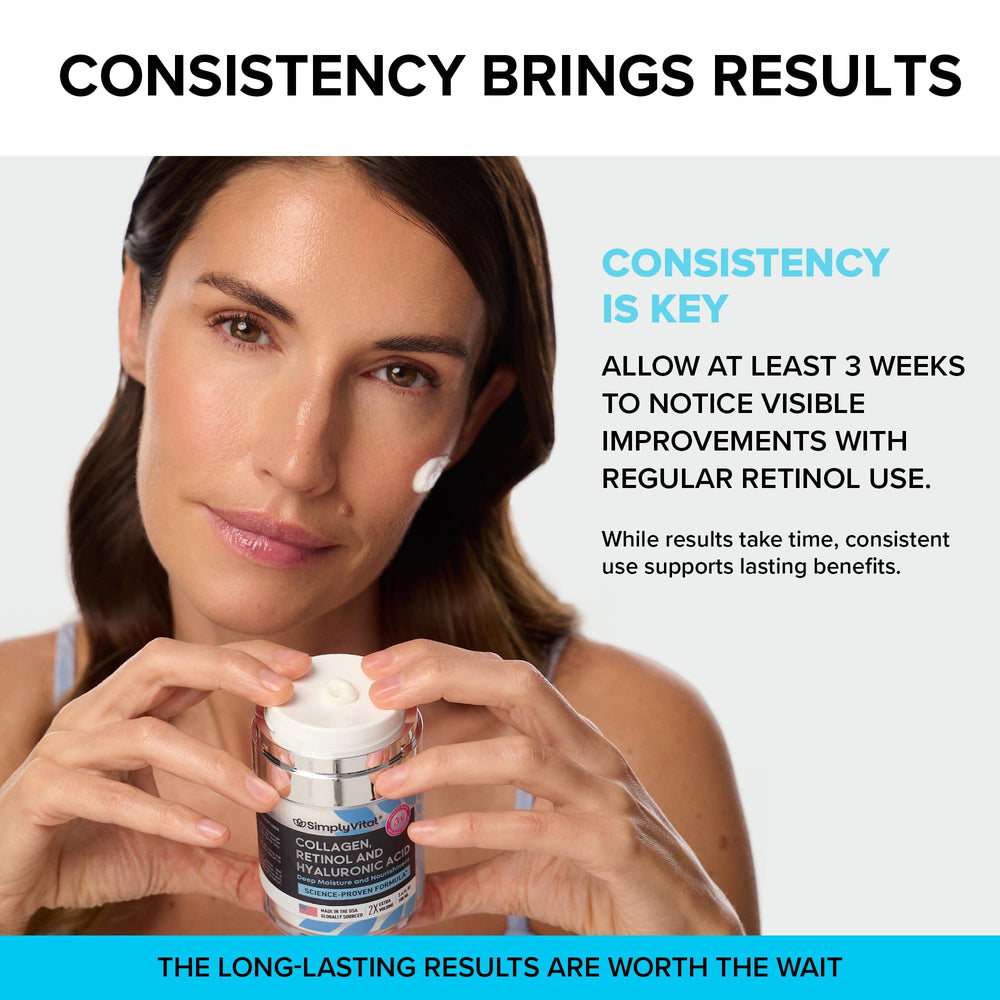 SimplyVital ingredients close-up showing collagen, retinol, and hyaluronic acid for hydration