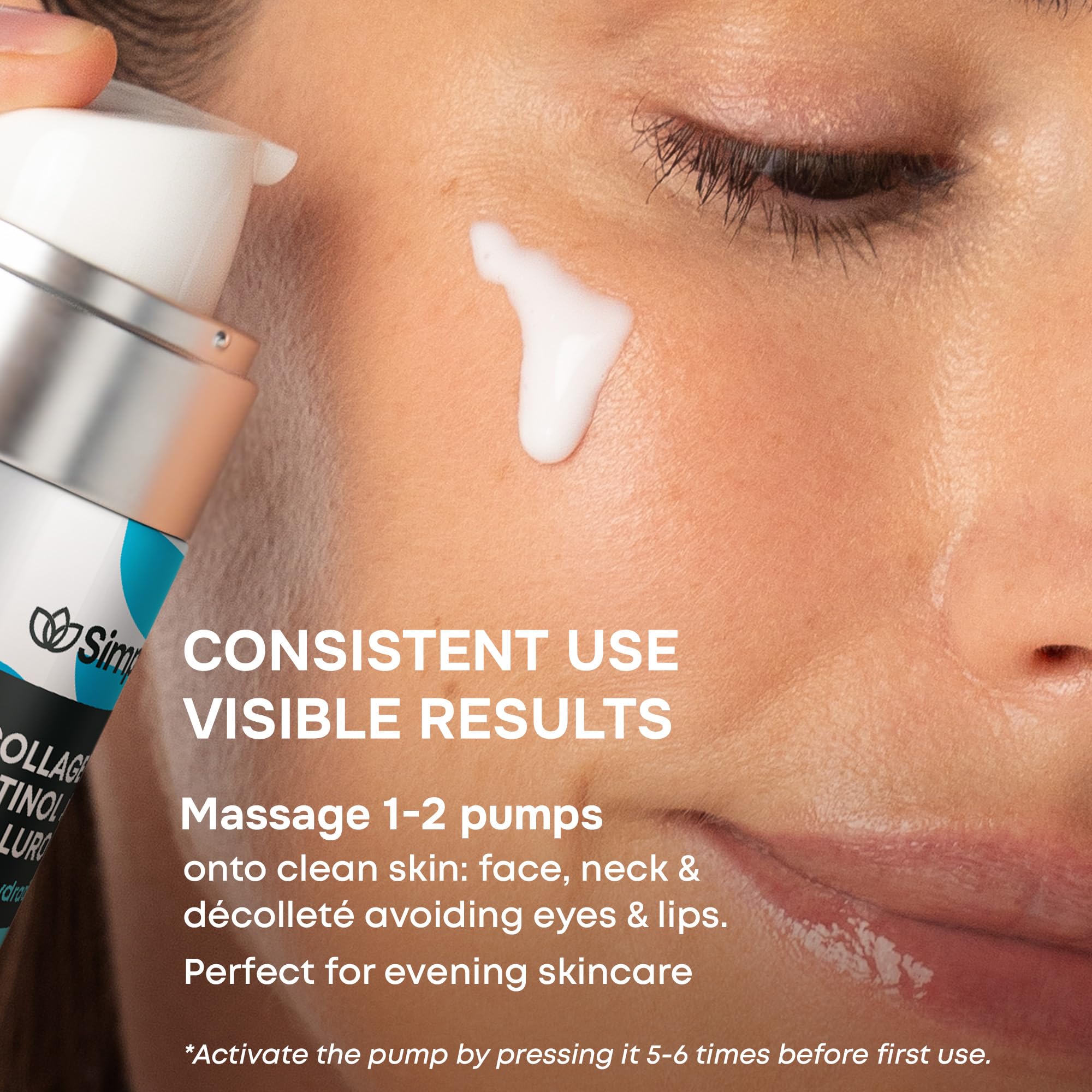 Applying SimplyVital serum on the face demonstrates layering with creams.