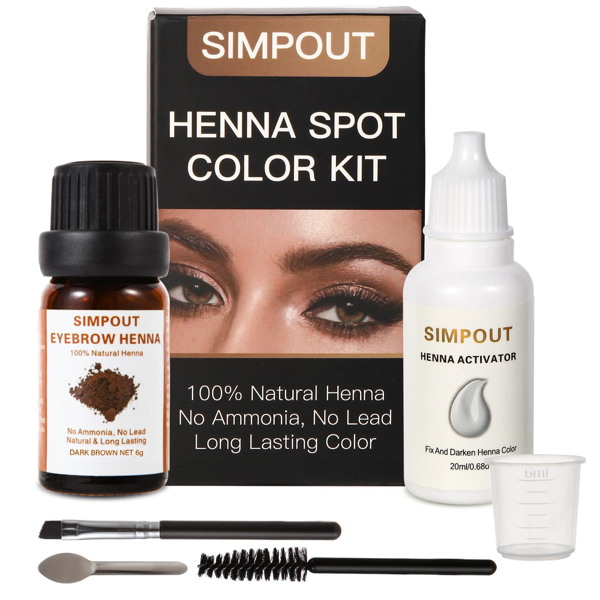 Simpout Pure Natural Henna Dark Brown bottle showing rich color for natural coverage