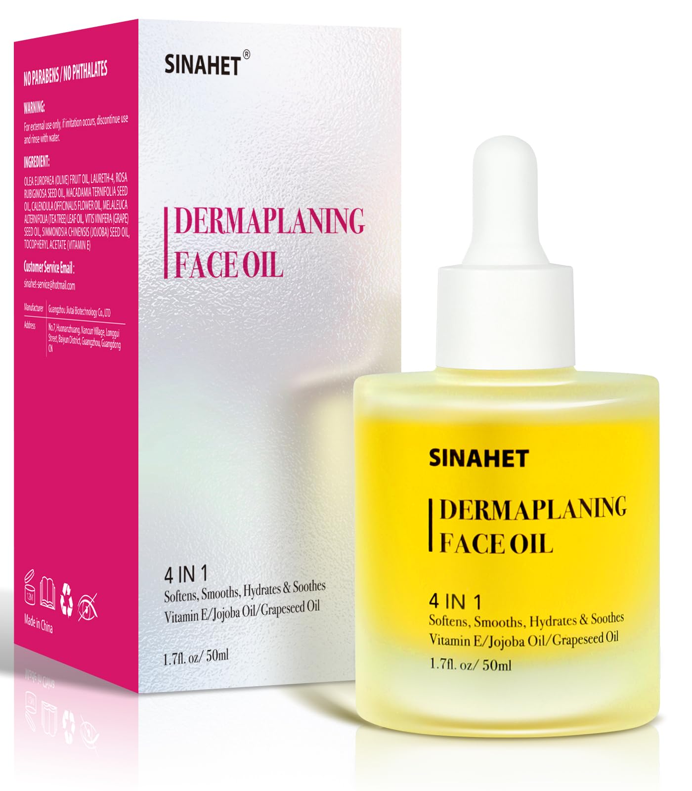 SINAHET Dermaplaning Oil bottle pouring for a smooth, gentle shave.