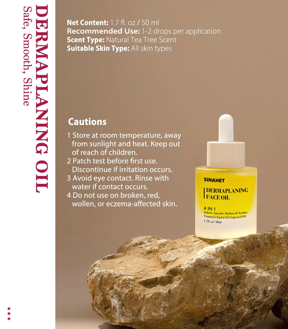 SINAHET Dermaplaning Oil with tea tree for soothing skin.
