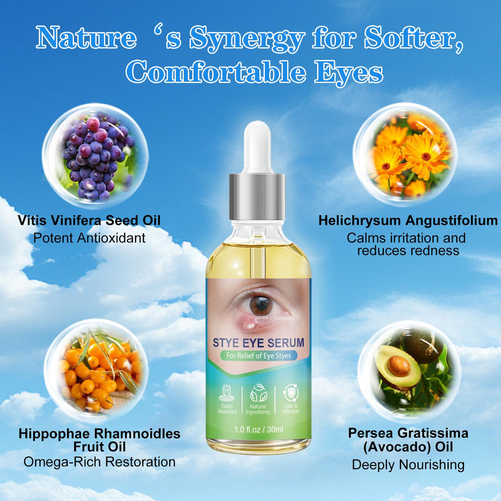 sinBron Stye Relief Serum bottle close-up highlights the gentle formula.