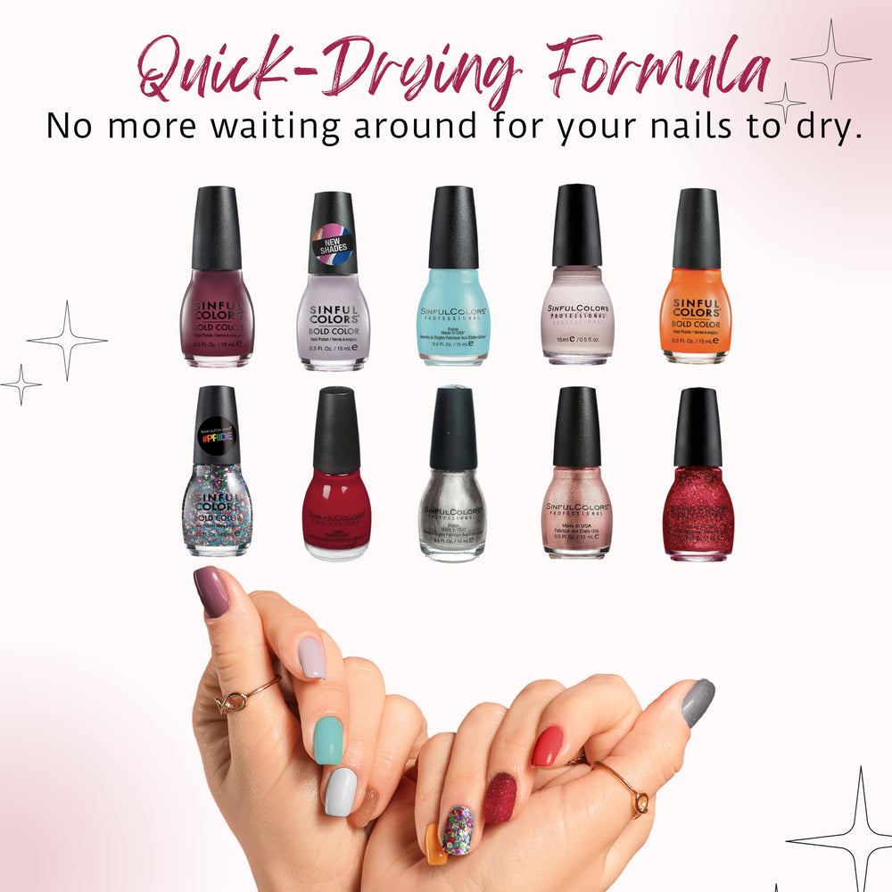 SinfulColors open box packaging revealing assorted nail polishes