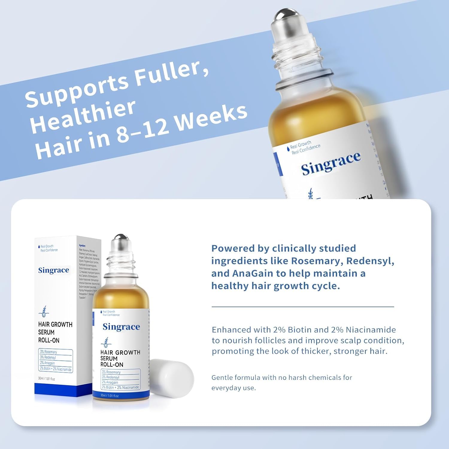 Singrace Hair Growth Serum suitable for men and women with all hair types.