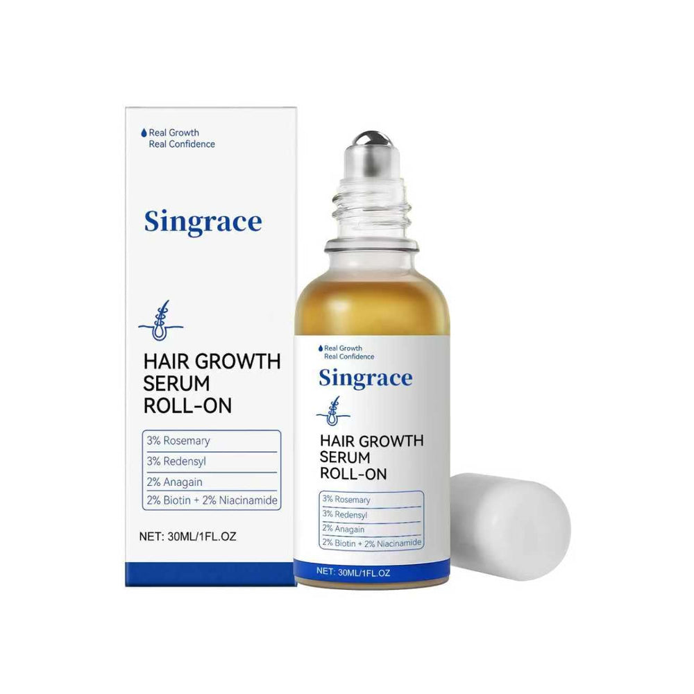 Singrace Hair Growth Serum roll-on bottle for precise, mess-free application.