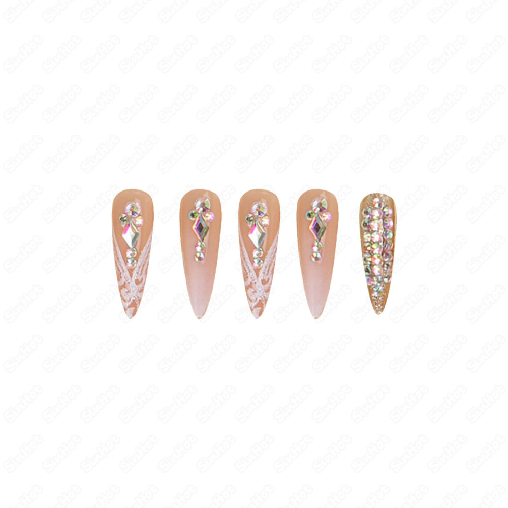 SINHOT glossy almond rhinestones add luxe sparkle.