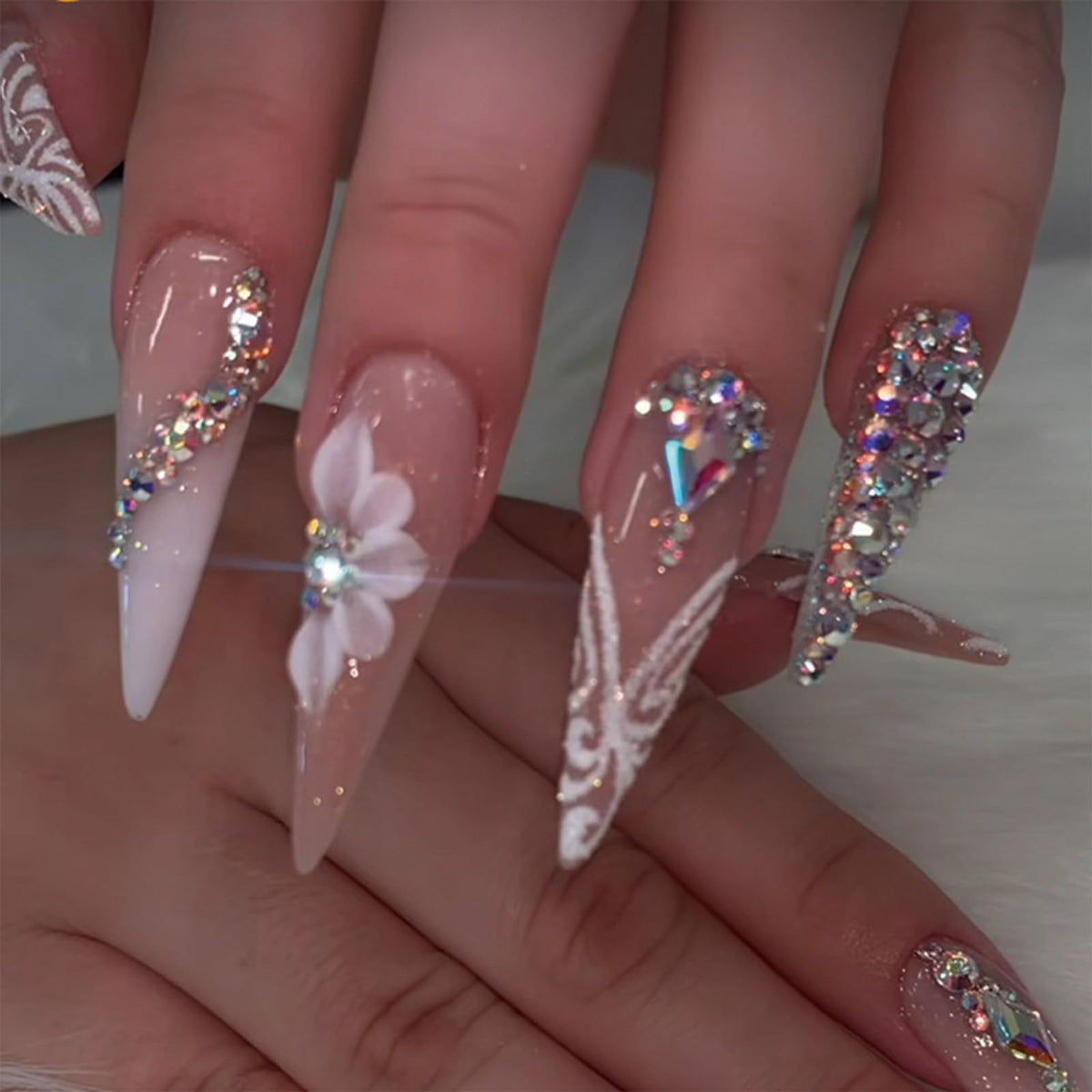 SINHOT stiletto nails glossy almond bling for glam looks.