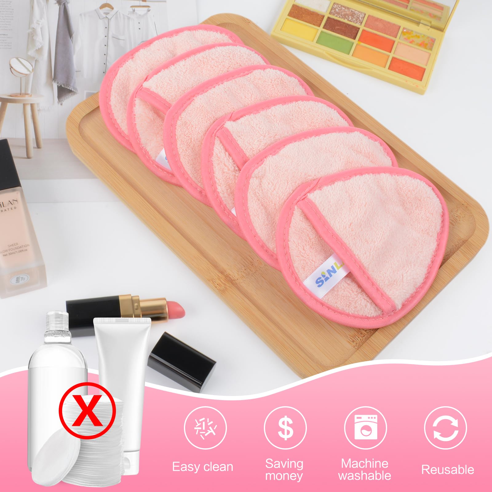 SINLAND pink-pack image conveying vibrant color and gentle daily makeup removal