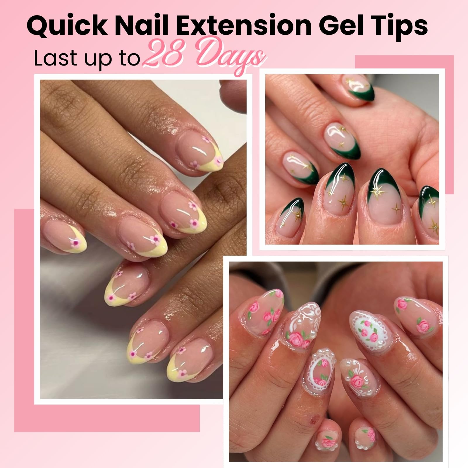 SINOKAME no-file gel nail tips enable quick application and easy removal.
