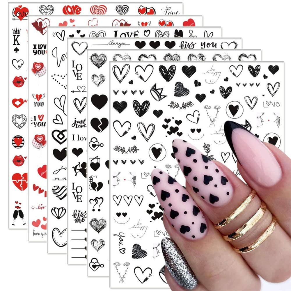SINSEN heart nail stickers six-sheets pack for versatile heart designs on nails.