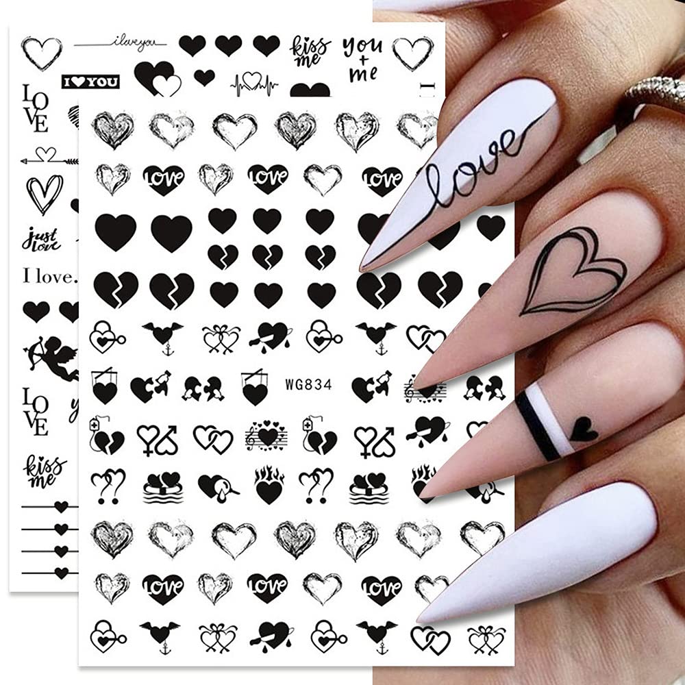 SINSEN heart nail stickers red and black hearts for stylish Valentine nails.