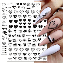 SINSEN heart nail stickers red and black hearts for stylish Valentine nails.