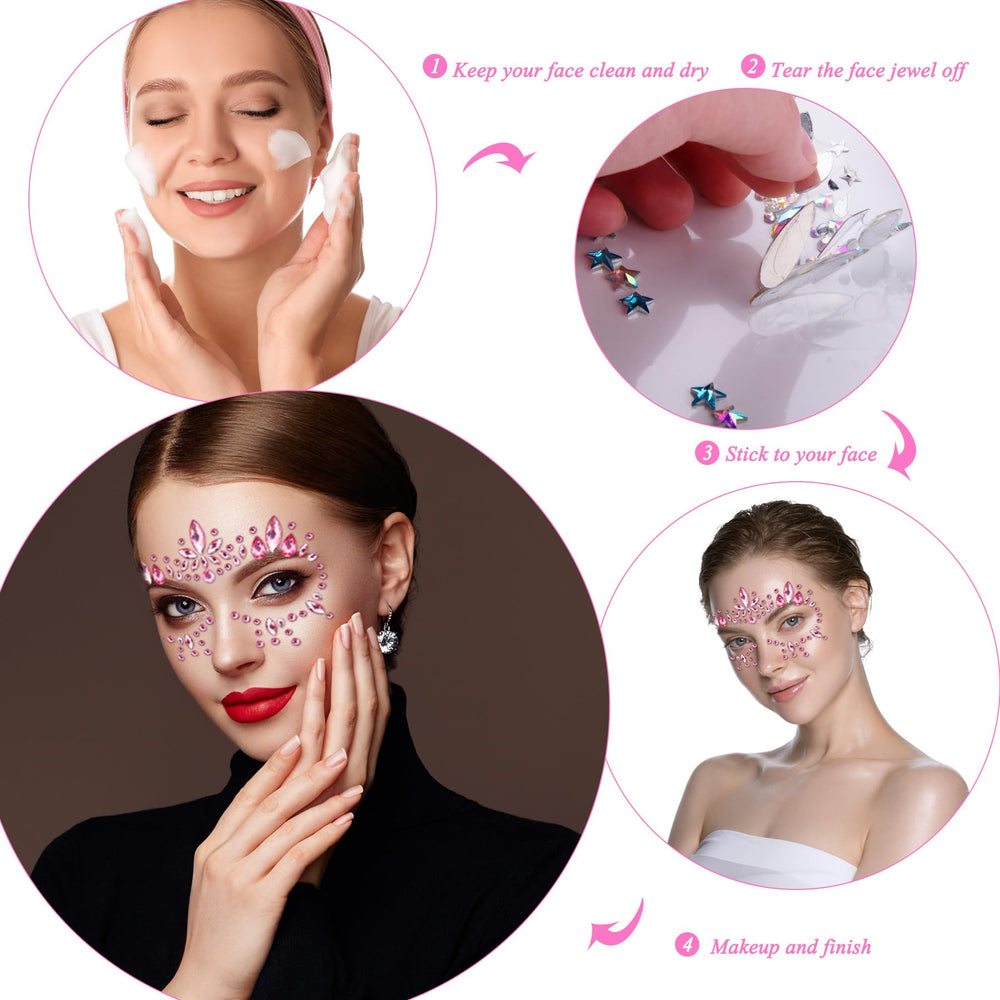 SIQUK face jewels arranged on cheek pattern for bold style