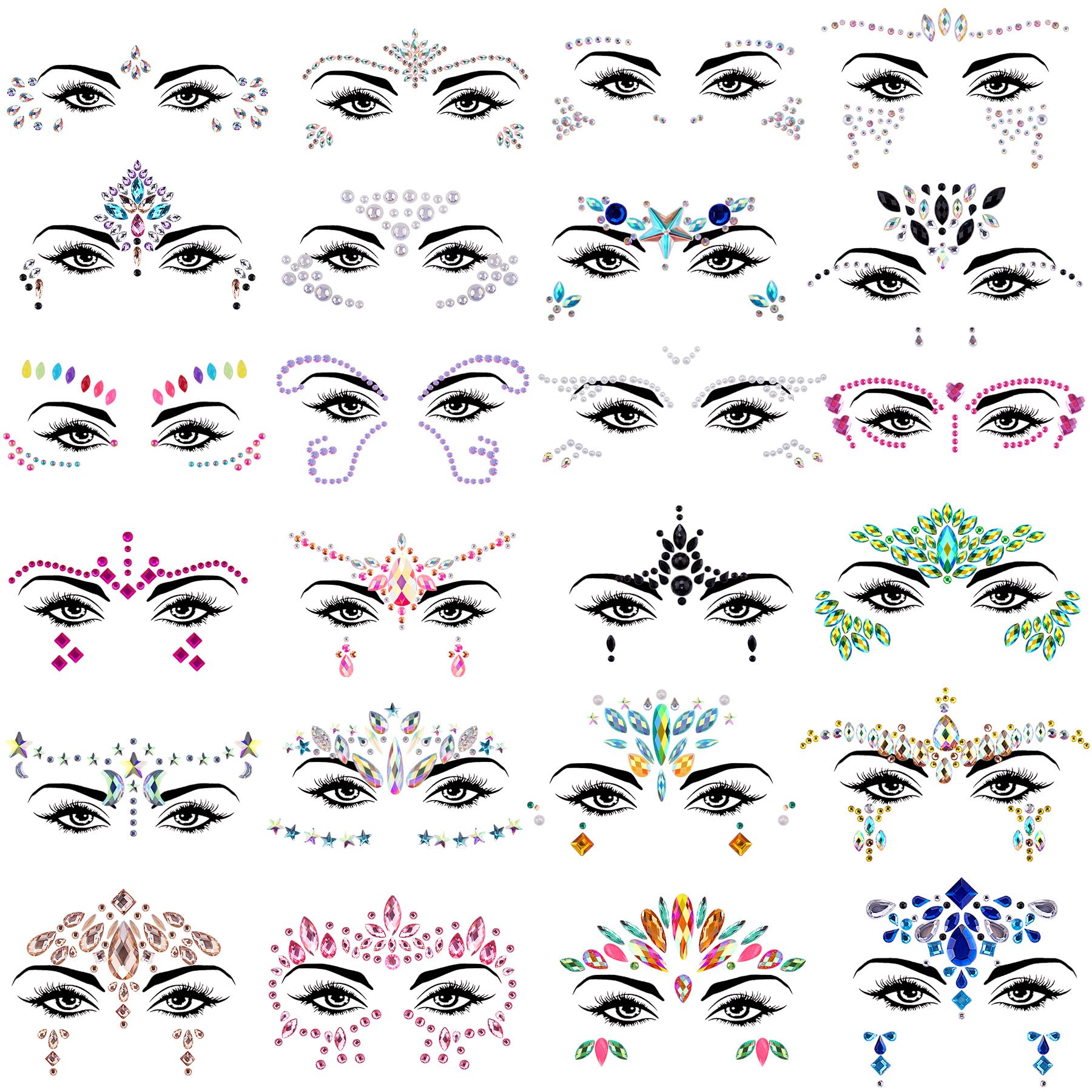SIQUK Mermaid face gems in 24 colorful sets for festival looks