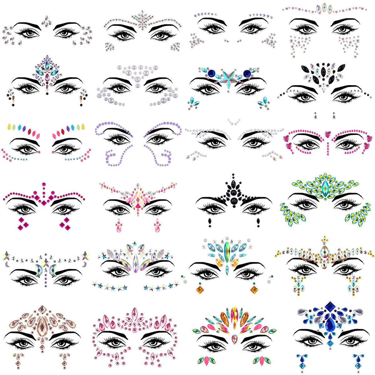 SIQUK Mermaid face gems in 24 colorful sets for festival looks