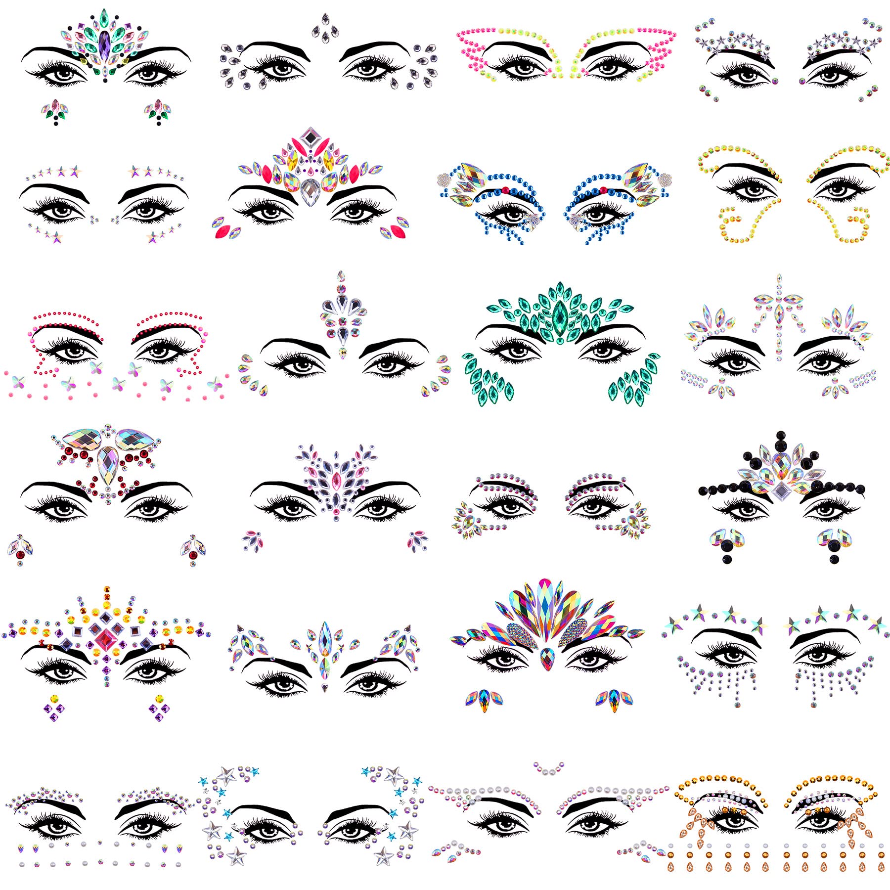 SIQUK mermaid face jewels collection 24 sets for vibrant festival looks