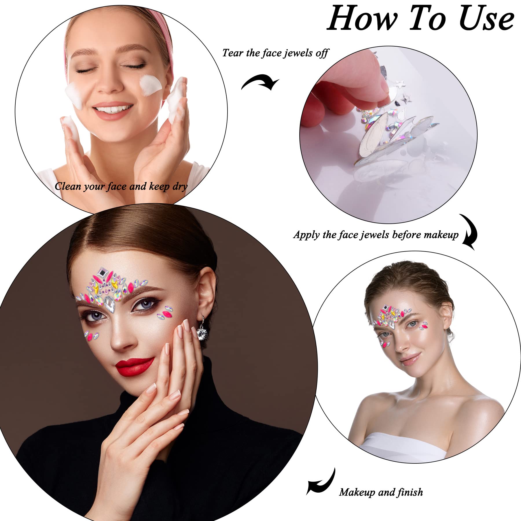 SIQUK rhinestone face stickers for festival glow and easy application