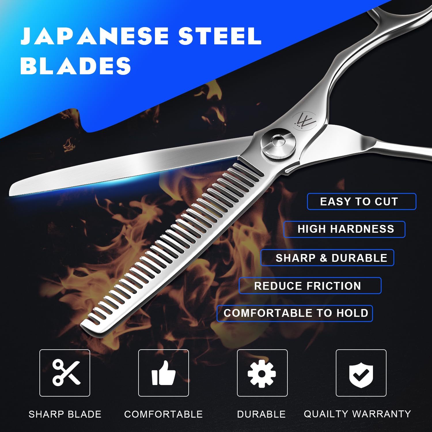 Sirabe thinning shears adjustable screw close-up showing blade tension