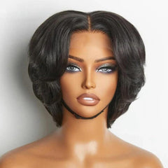 SisBroSis 4x4 pixie cut middle part closeup shows realistic part line
