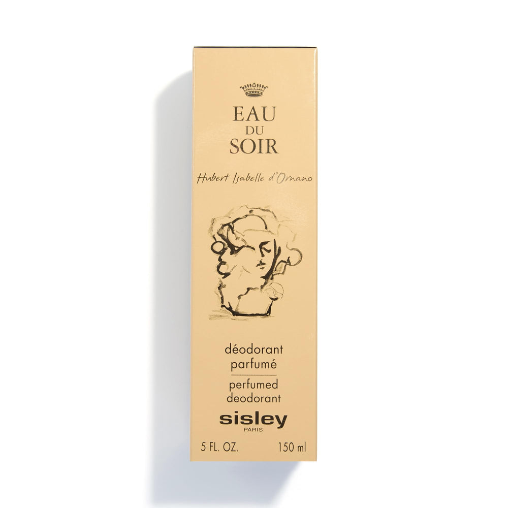 Sisley Paris Eau du Soir deodorant packaging shown for on-the-go protection and quick drying.