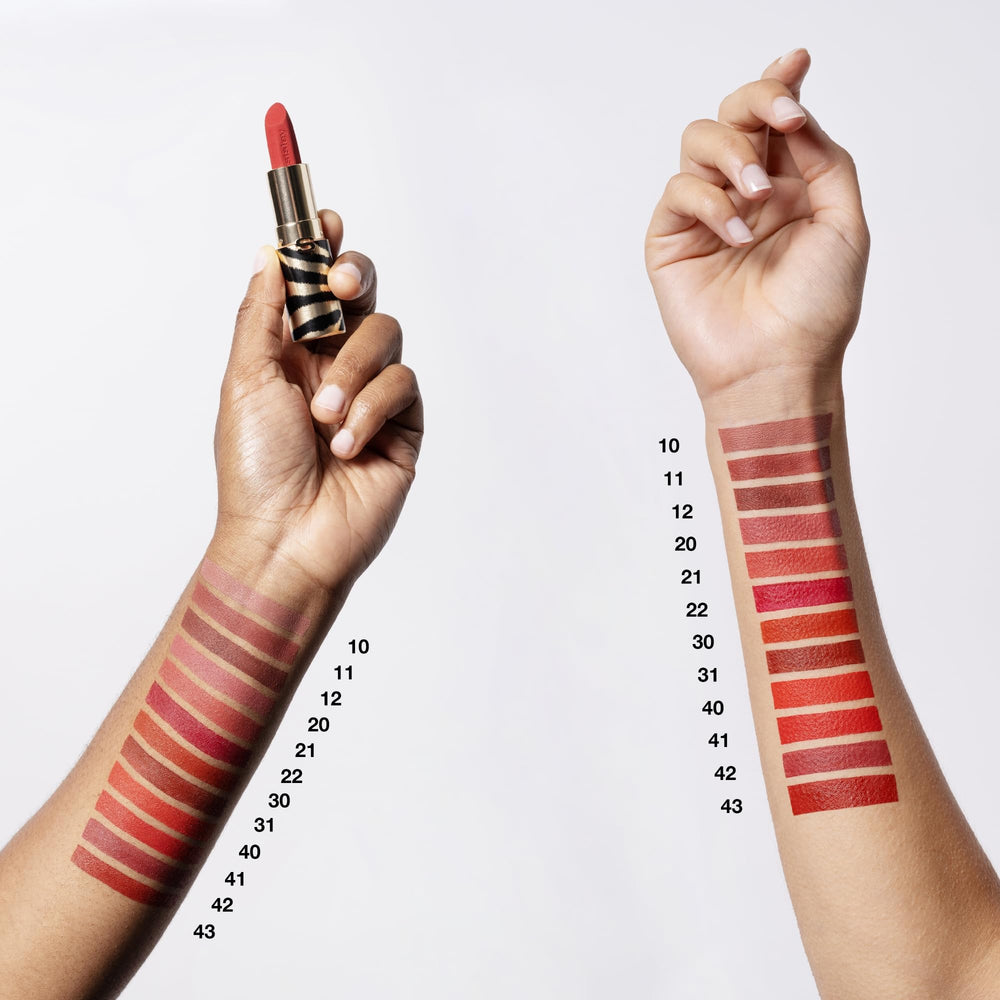 Sisley Paris Phyto-Rouge Velvet moisturizing formula shown in use.