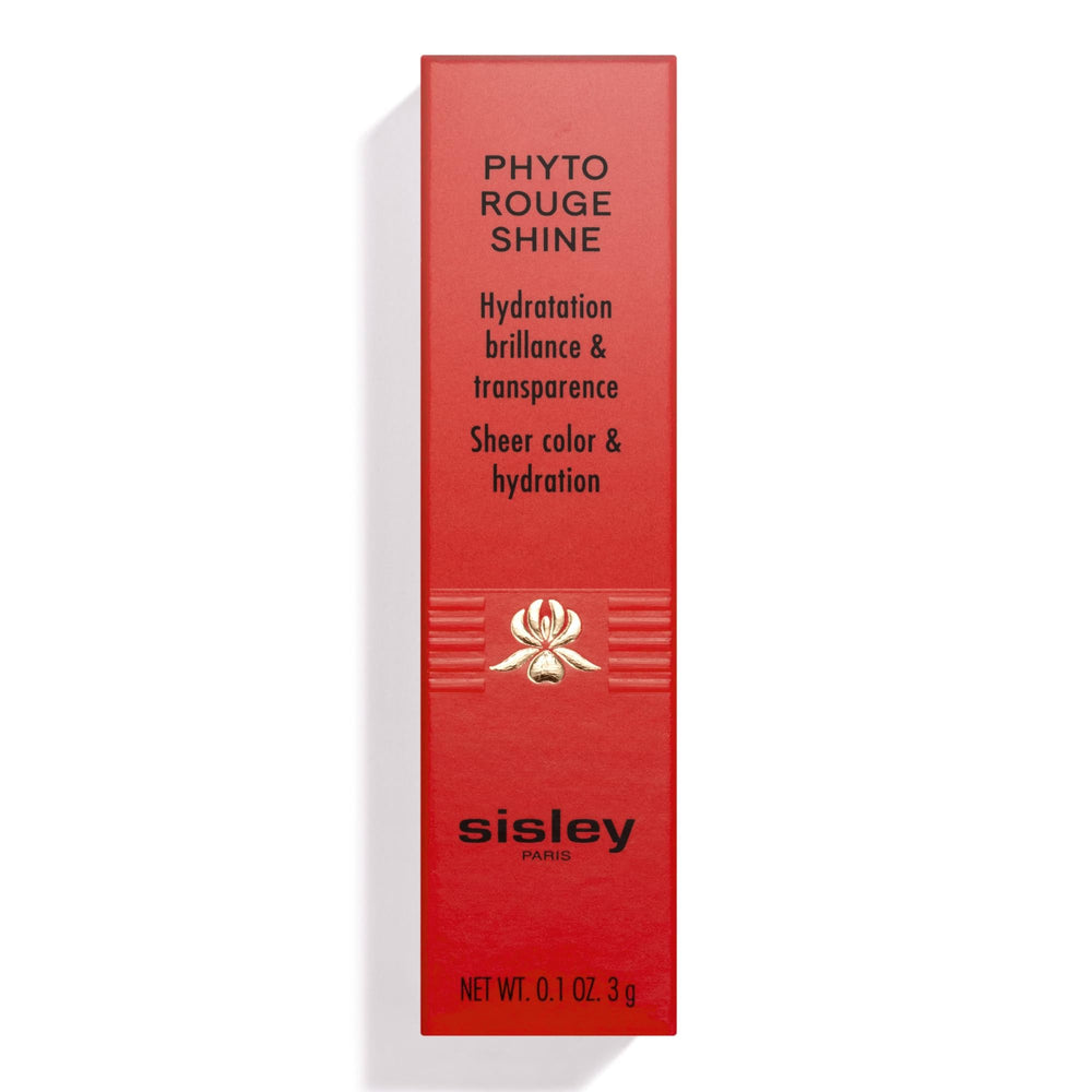Close-up of Sisley Phyto-Rouge Shine lips with glossy finish and nourished-looking texture.