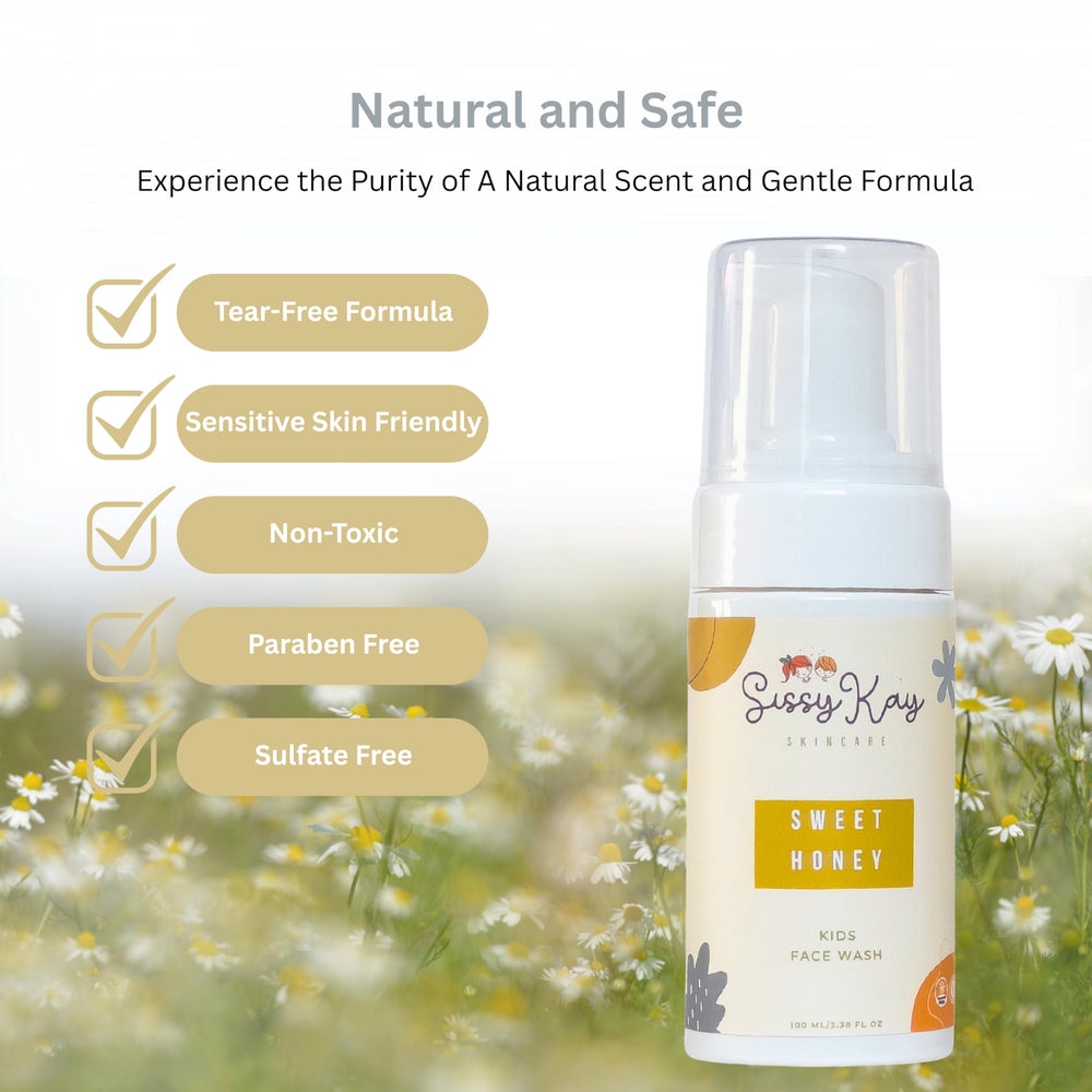 Sissy Kay honey cleanser bottle with kid-friendly formula and honey aroma.