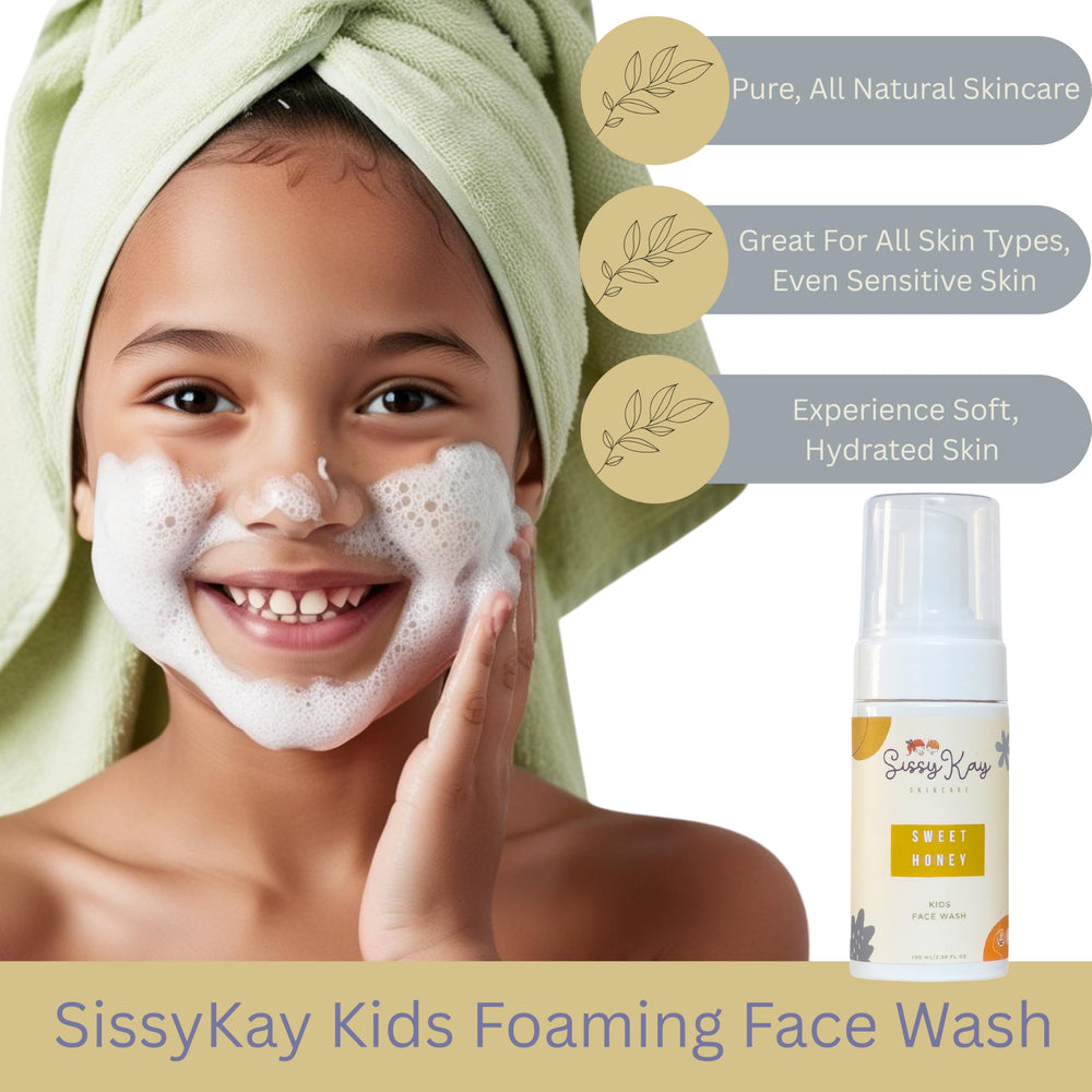 Sissy Kay Kids Foaming Face Wash bottle close-up showing gentle lather.