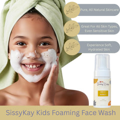 Sissy Kay Kids Foaming Face Wash bottle close-up showing gentle lather.