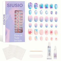 SIUSIO 3Pack kids nails with full-cover glitter gradient for playful manicures.