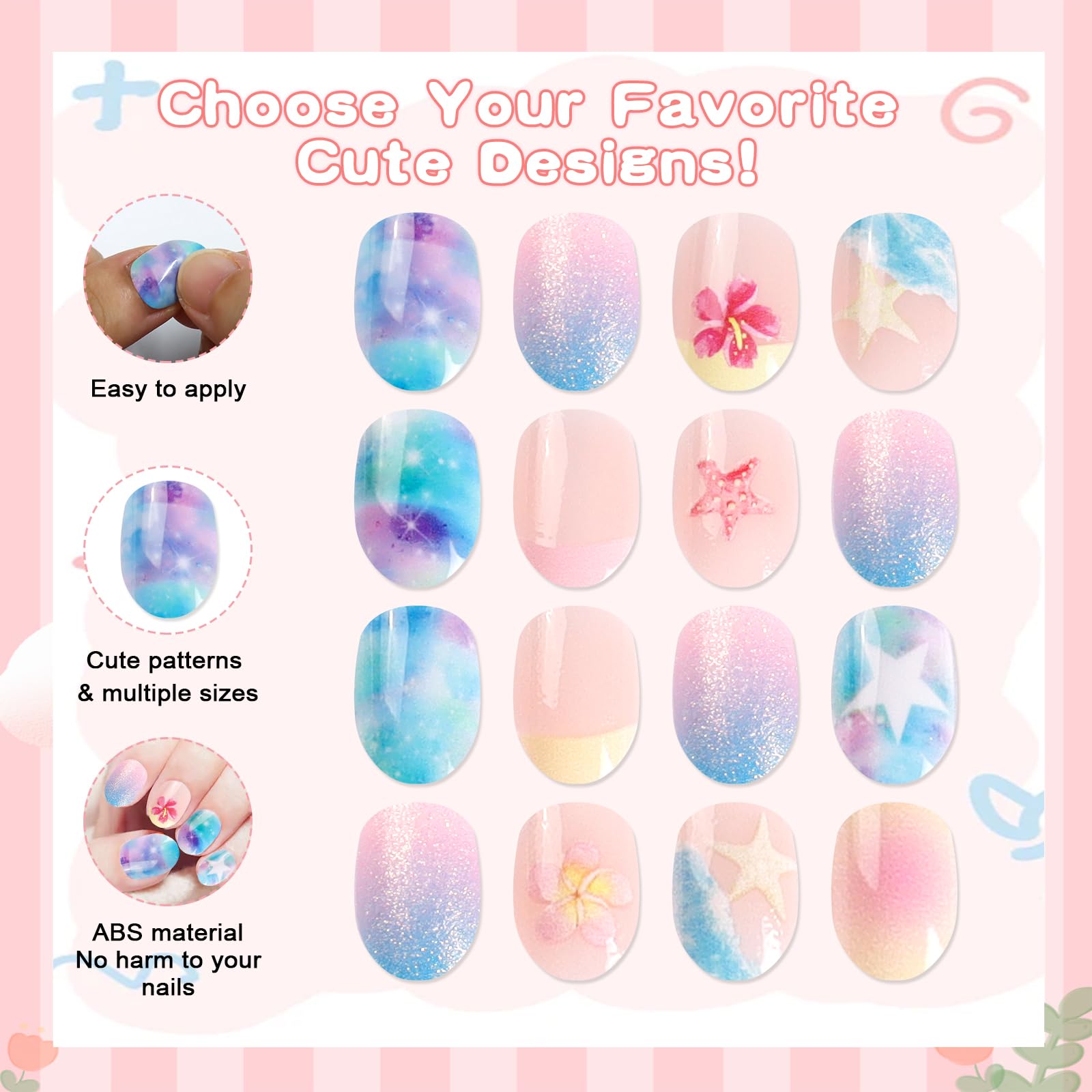 SIUSIO 12 sizes fit for kids nails for secure wear.